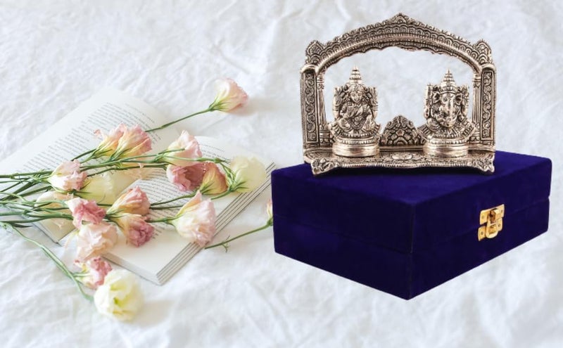 Lavanaya Silver® - Exquisite Silver Plated Ganesh Laxmi Idol with Velvet Box | Perfect for Home Décor, Office, Pooja Room | Ideal for Diwali, Housewarming, Weddings, Anniversaries & Spiritual Gifting - Image 5