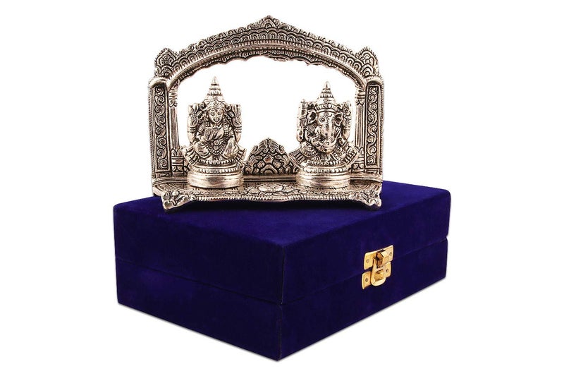 Lavanaya Silver® - Exquisite Silver Plated Ganesh Laxmi Idol with Velvet Box | Perfect for Home Décor, Office, Pooja Room | Ideal for Diwali, Housewarming, Weddings, Anniversaries & Spiritual Gifting - Image 1