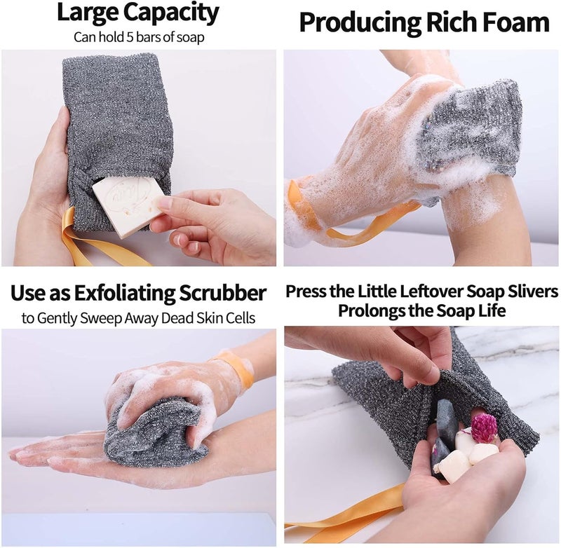 Antimbee 12-Pack Soap Pouch, Soap Exfoliating Bag, Body Scrubbers for Shower Soap Saver, Gray Mesh Bar Soap Sock for Senstive and Rough Skin - Image 3