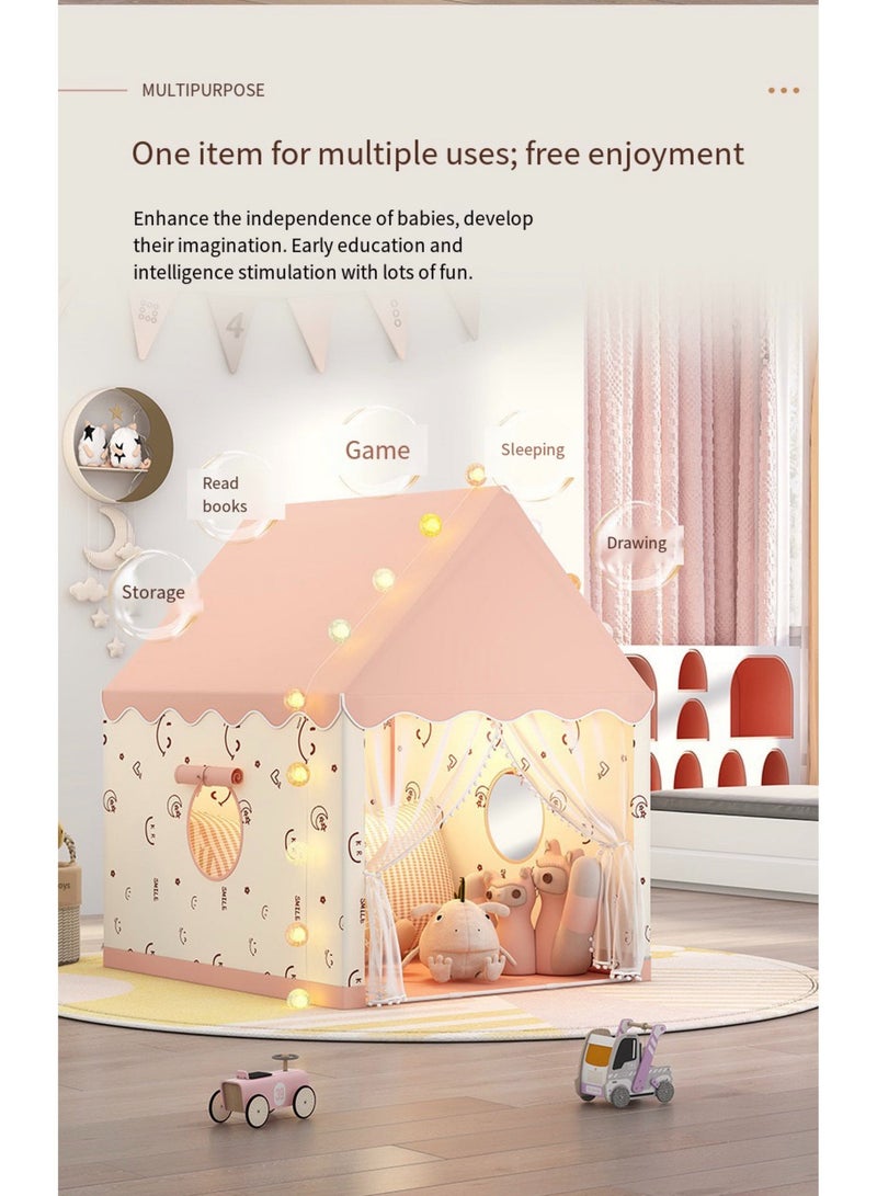كونودول خيمة لعب للأطفال داخلية، مجموعة بيت لعب للأطفال مع أضواء كرات قطنية، تصميم رأس خيمة وردي بنمط وجه مبتسم، قلعة للأطفال الصغار في الهواء الطلق، هدية عيد ميلاد للأولاد والبنات - Image 2