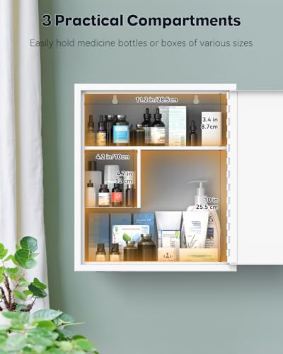 Uniclife Wall Mount Medicine Cabinet with Key Lock Locking First Aid Cabinet Lockable Medical Cabinet Large Capacity Medicine Organizer Secure Steel Wall Cabinet Metal Storage Box, White - Image 5