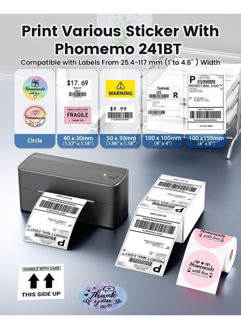 phomemo Shipping Label Printer, 241BT Bluetooth Wireless Thermal Label Maker for Samll Business, Label Printer for Shipping Package, Compatible with iPhone, Android, Amazon, Shopify, UPSP, Gray  - Image 4