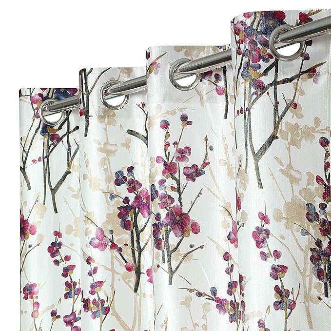 Banchmark Home Furnishings Banchmark Home Furnishings Curtains for Window Floral Printed Long Crush for Home and Office Polyester Eyelet Living Room Bedroom 4 x 9 Feet Wine - Image 2