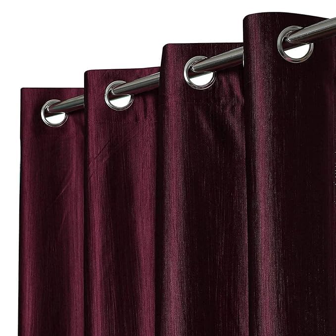 Banchmark Home Furnishings Banchmark Home Furnishings Curtains for Window Floral Printed Long Crush for Home and Office Polyester Eyelet Living Room Bedroom 4 x 9 Feet Wine - Image 4