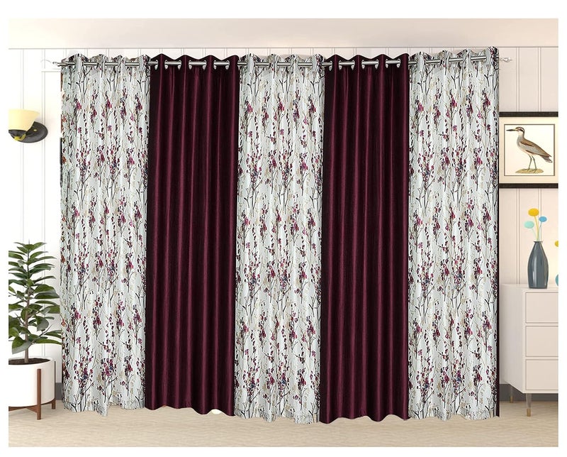 Banchmark Home Furnishings Banchmark Home Furnishings Curtains for Window Floral Printed Long Crush for Home and Office Polyester Eyelet Living Room Bedroom 4 x 9 Feet Wine - Image 1