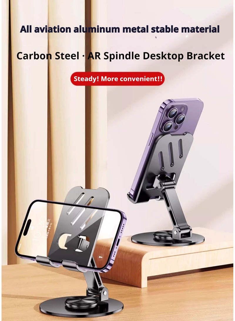 Metal Phone Holder Space Grey 360° Rotatable Desktop Phone Holder, Foldable and Adjustable Aluminum Metal Phone Holder, Compatible with iPhone 14/14 Plus/14 Pro/14 and other handheld tablets - Image 1