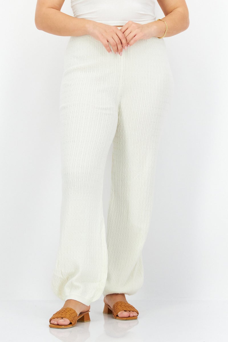 BB Dakota by Steve Madden Women Knitted Cable Jogger Pants, Ivory - Image 1