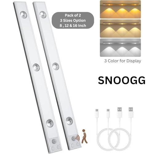SNOOGG 8-Inch Motion Sensor LED Light USB Rechargeable White Light for Under Cabinet Use in Kitchens Closets Cupboards Shelves Wardrobes Pantries Drawers Stairs Home Areas - Image 2