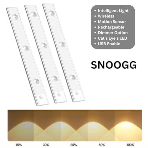 SNOOGG 8-Inch Motion Sensor LED Light USB Rechargeable White Light for Under Cabinet Use in Kitchens Closets Cupboards Shelves Wardrobes Pantries Drawers Stairs Home Areas - Image 3