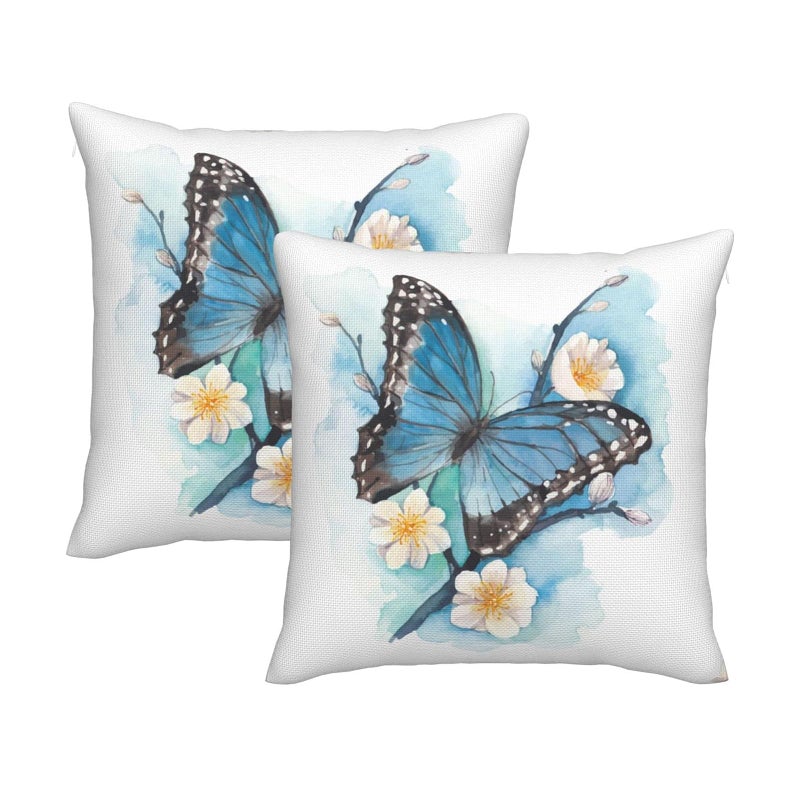 Butterfly Throw Pillow Covers Decorative Linen Pillow Cases Set of 2 Square Cushion Cover for Couch Sofa Bedroom Patio 18x18 Inch