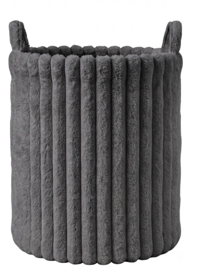 Large Soft Plush Fabric Storage Basket with Side Handles 42 × 50 cm – Foldable Multi-Purpose Storage Organizer for Blankets, Clothes, Toys, Pillows, Towels & Laundry, Decorative Fabric Storage Bin for Bedroom, Nursery, Living Room & Closet, Lightweight Space Saving Home Organizer - Grey - Image 2