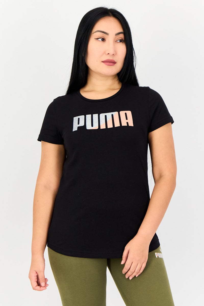 PUMA تي شيرت نسائي بقصة عادية بأكمام قصيرة، أسود - Image 1