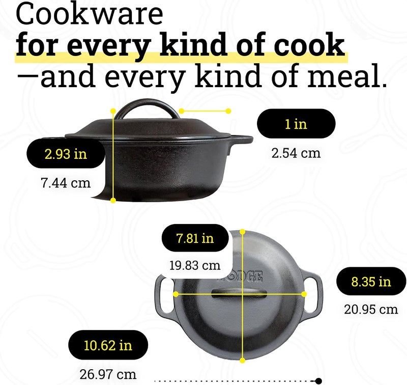 Lodge 2 Quart Cast Iron Dutch Oven. Pre-Seasoned Pot with Lid for Cooking, Basting, or Baking - Image 5