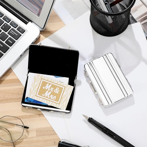 Oudain 2 Pcs Business Card Holder Suitcase Aluminum Business Card Case with Waterproof Pocket Credit Holder for Men Organizer ID Aluminum Briefcase Gift for Woman(Black, White) - Image 4