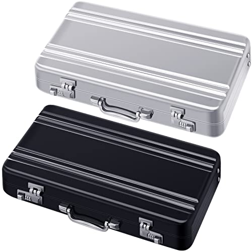 Oudain 2 Pcs Business Card Holder Suitcase Aluminum Business Card Case with Waterproof Pocket Credit Holder for Men Organizer ID Aluminum Briefcase Gift for Woman(Black, White) - Image 1