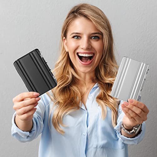 Oudain 2 Pcs Business Card Holder Suitcase Aluminum Business Card Case with Waterproof Pocket Credit Holder for Men Organizer ID Aluminum Briefcase Gift for Woman(Black, White) - Image 5