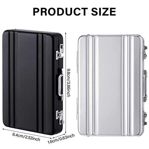 Oudain 2 Pcs Business Card Holder Suitcase Aluminum Business Card Case with Waterproof Pocket Credit Holder for Men Organizer ID Aluminum Briefcase Gift for Woman(Black, White) - Image 2