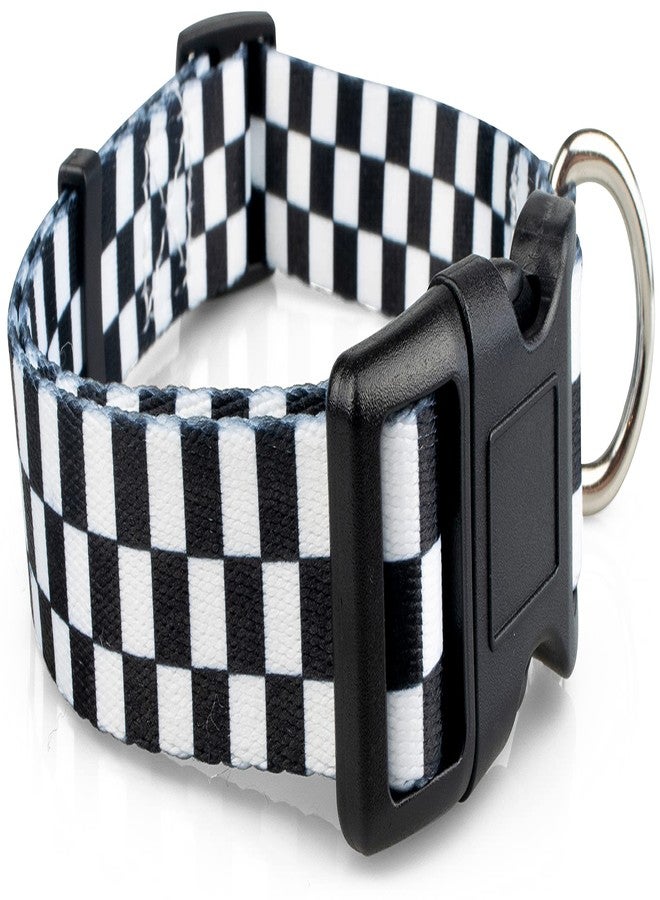 Limeloot Checkered Pattern Dog Collar in Black & White - Adjustable Dog Collar for Boy and Girl Dogs with Quick Release Buckle by Limeloot, Medium - Image 1