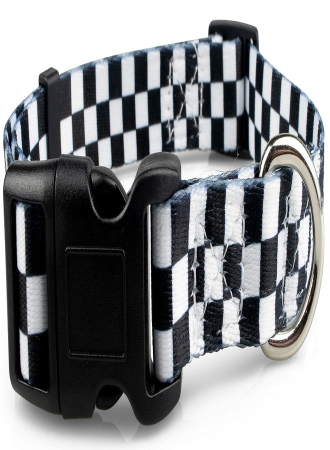 Limeloot Checkered Pattern Dog Collar in Black & White - Adjustable Dog Collar for Boy and Girl Dogs with Quick Release Buckle by Limeloot, Medium - Image 3