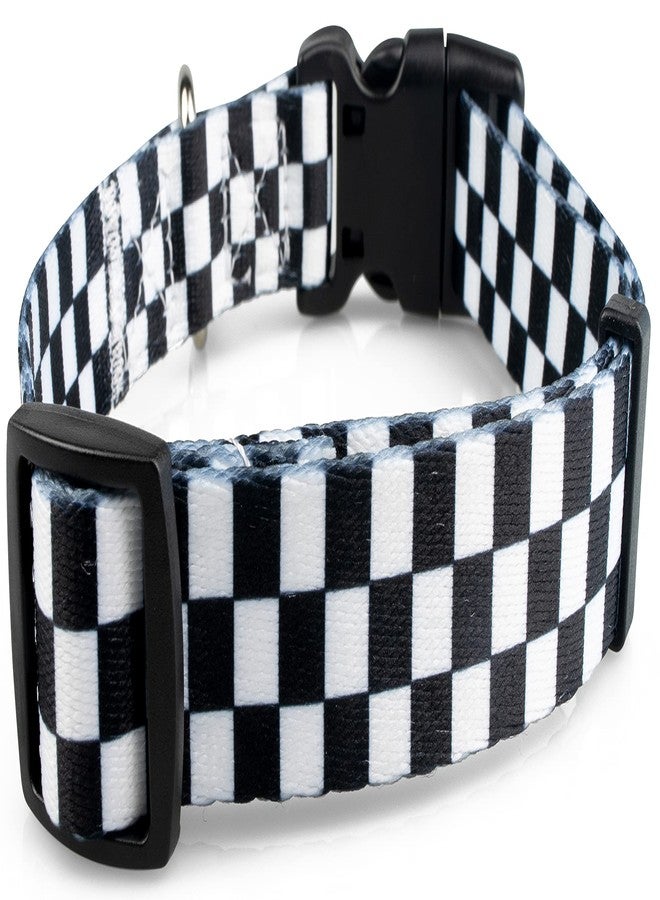 Limeloot Checkered Pattern Dog Collar in Black & White - Adjustable Dog Collar for Boy and Girl Dogs with Quick Release Buckle by Limeloot, Medium - Image 2