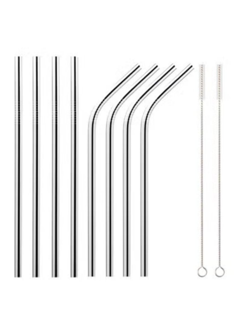 10-Piece Stainless Steel Drinking Straw Set Silver - Image 1