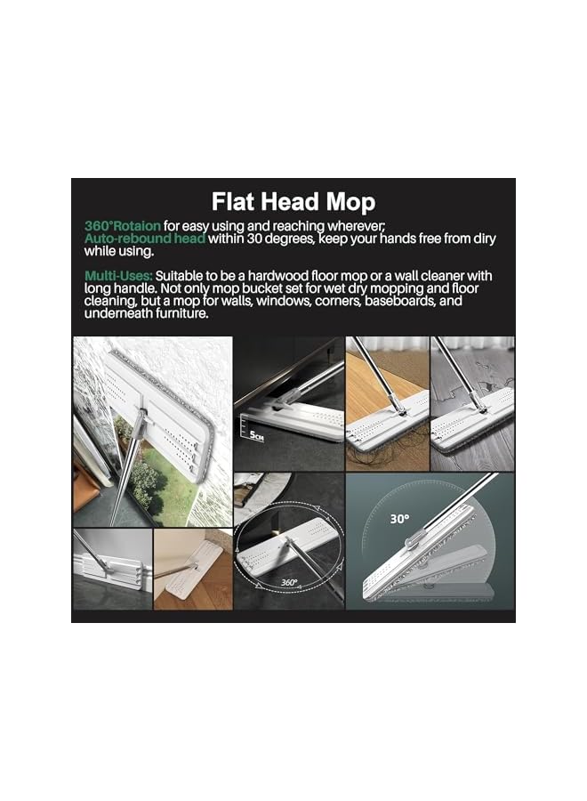 PROMASS Mop and Bucket with Wringer Set, Hands Free Flat Mop Bucket, Mops For Floor Cleaning, 3 Washable & Reusable Microfiber Pads Home Floor Cleaning System for All Floor Types and Windows - Image 4