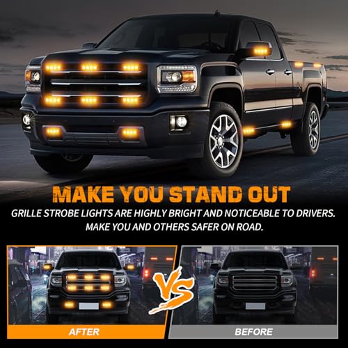XRIDONSEN 8PCS Sync Grill Strobe Lights 32 LED Amber Strobe Lights Grille Surface Mount Emergency Flashing Warning Hazard Caution Safety Light for Tow Plow Trucks Construction Vehicles Car Wreckers - Image 2