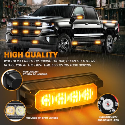 XRIDONSEN 8PCS Sync Grill Strobe Lights 32 LED Amber Strobe Lights Grille Surface Mount Emergency Flashing Warning Hazard Caution Safety Light for Tow Plow Trucks Construction Vehicles Car Wreckers - Image 3