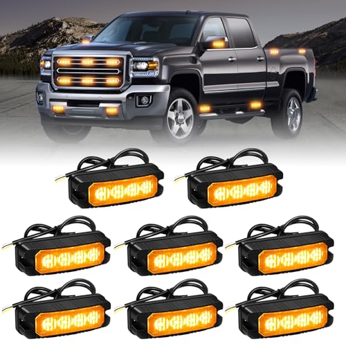 XRIDONSEN 8PCS Sync Grill Strobe Lights 32 LED Amber Strobe Lights Grille Surface Mount Emergency Flashing Warning Hazard Caution Safety Light for Tow Plow Trucks Construction Vehicles Car Wreckers - Image 1