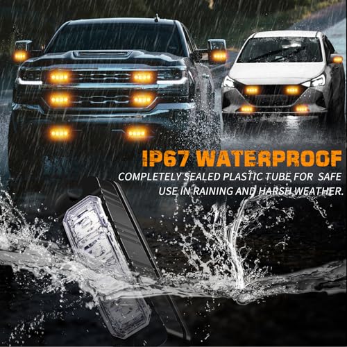 XRIDONSEN 8PCS Sync Grill Strobe Lights 32 LED Amber Strobe Lights Grille Surface Mount Emergency Flashing Warning Hazard Caution Safety Light for Tow Plow Trucks Construction Vehicles Car Wreckers - Image 4