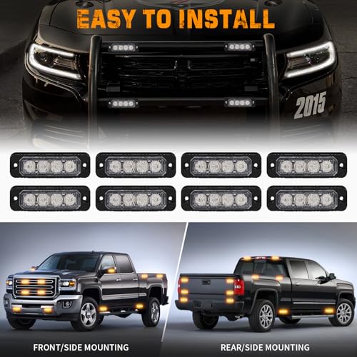 XRIDONSEN 8PCS Sync Grill Strobe Lights 32 LED Amber Strobe Lights Grille Surface Mount Emergency Flashing Warning Hazard Caution Safety Light for Tow Plow Trucks Construction Vehicles Car Wreckers - Image 5
