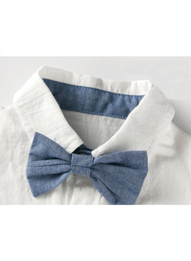 DOOKOO Male baby infant two-piece summer climbing suit with collar, gentleman's white shirt, overalls, tie dress, British style - Image 2