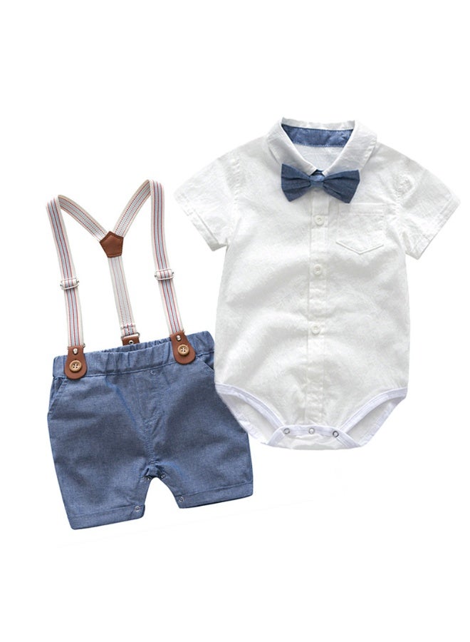 DOOKOO Male baby infant two-piece summer climbing suit with collar, gentleman's white shirt, overalls, tie dress, British style - Image 1