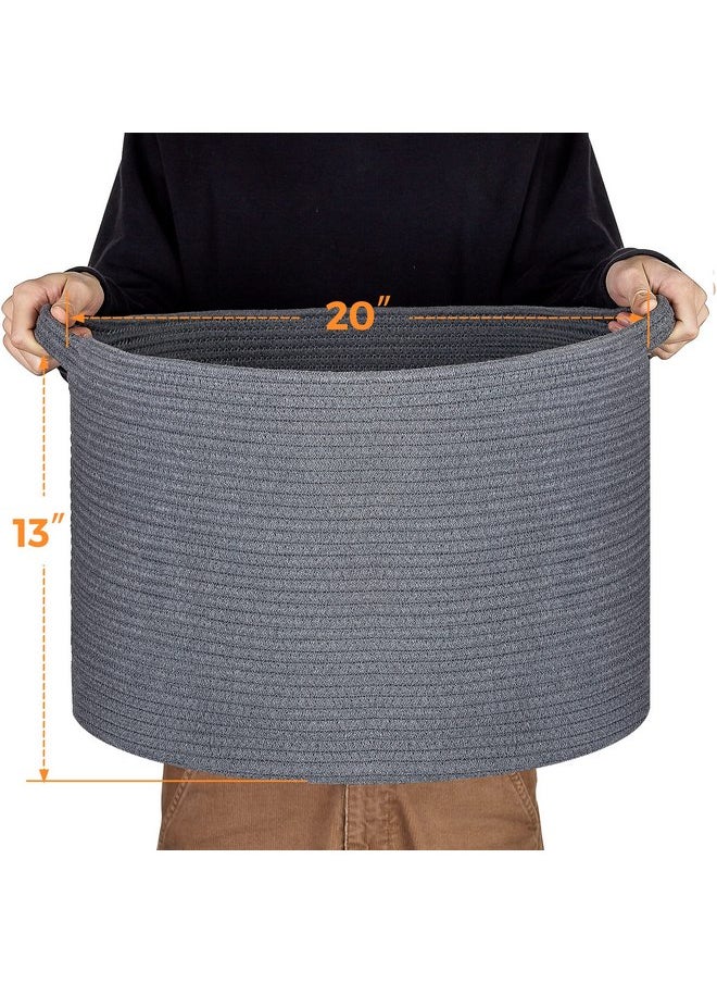 Ravinte - Ravinte Blanket Basket - 20"x 20"x 13" Cotton Rope Basket for Living Room, Baby Toy Storage Basket, Large Woven Laundry Basket (Gray) - Image 1