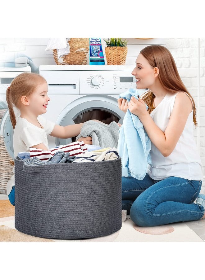 Ravinte - Ravinte Blanket Basket - 20"x 20"x 13" Cotton Rope Basket for Living Room, Baby Toy Storage Basket, Large Woven Laundry Basket (Gray) - Image 1