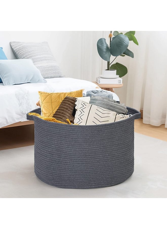 Ravinte - Ravinte Blanket Basket - 20"x 20"x 13" Cotton Rope Basket for Living Room, Baby Toy Storage Basket, Large Woven Laundry Basket (Gray) - Image 1