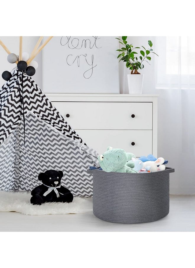 Ravinte - Ravinte Blanket Basket - 20"x 20"x 13" Cotton Rope Basket for Living Room, Baby Toy Storage Basket, Large Woven Laundry Basket (Gray) - Image 1