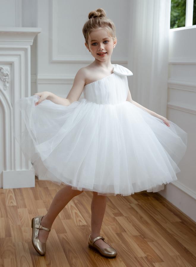 تايك تو فستان سهرة بكتف واحد وشبكة بفيونكة مزدوجة - Image 1