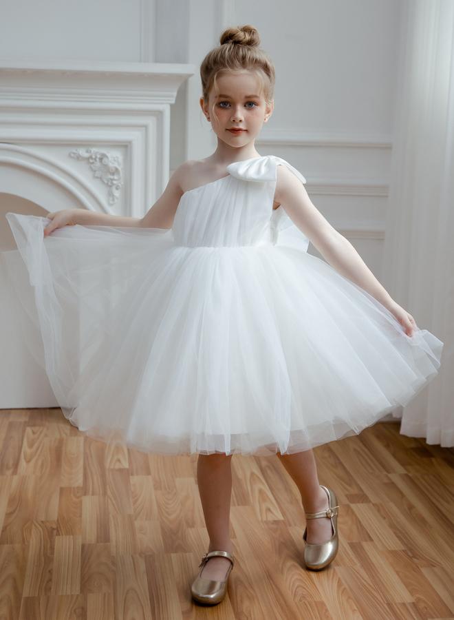 تايك تو فستان سهرة بكتف واحد وشبكة بفيونكة مزدوجة - Image 2