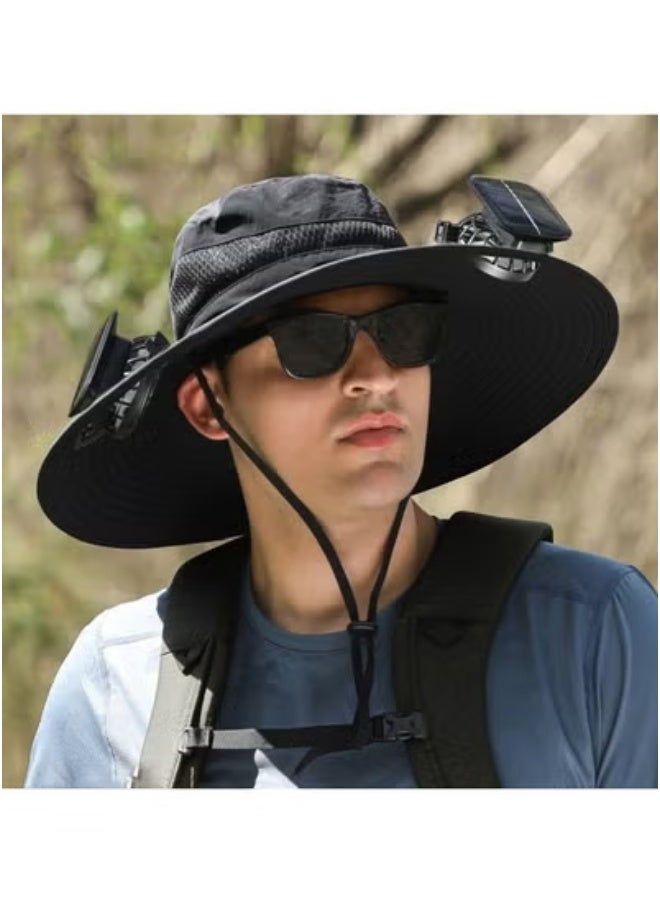Arabest Outdoor Wide Brim Solar Sun Visor with Two Solar Fans, UPF 50+, Unisex, Built-in Fan, Fishing Beach Hat - Image 1