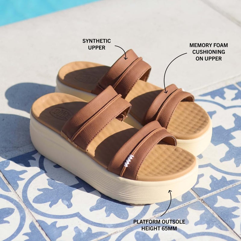 HEYDUDE Womens Austin Slide Classic Platform Sandal, Cognac Size 9 | Lightweight Everyday Slide - Image 4