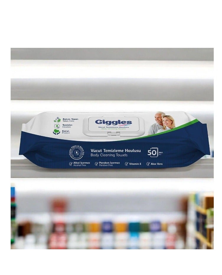 جيجلز مناديل ومنشفة قيقلز Giggles بديل الاستحمام اليومي للجسم (50 قطعة) – مناشف تنظيف طبية مرطبة بالصبار وبحجم كبير، تركيبة متوازنة الحموضة وآمنة للبشرة الحساسة لراحة ونظافة تدوم طويلاً - Image 5