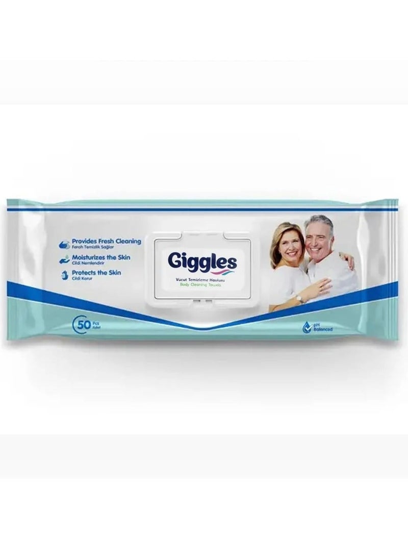 جيجلز مناديل ومنشفة قيقلز Giggles بديل الاستحمام اليومي للجسم (50 قطعة) – مناشف تنظيف طبية مرطبة بالصبار وبحجم كبير، تركيبة متوازنة الحموضة وآمنة للبشرة الحساسة لراحة ونظافة تدوم طويلاً - Image 3