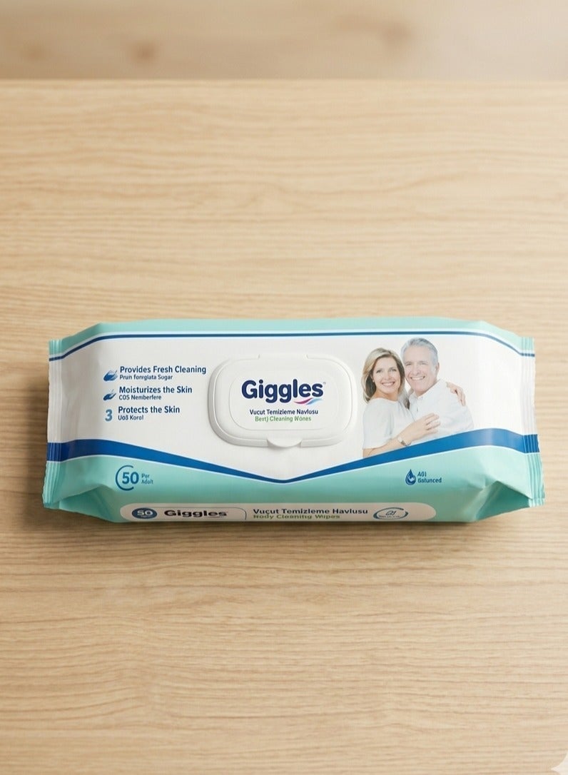 جيجلز مناديل ومنشفة قيقلز Giggles بديل الاستحمام اليومي للجسم (50 قطعة) – مناشف تنظيف طبية مرطبة بالصبار وبحجم كبير، تركيبة متوازنة الحموضة وآمنة للبشرة الحساسة لراحة ونظافة تدوم طويلاً - Image 4