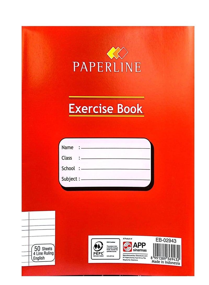 Paper Line 6-Pice Ruling Exercise Book 50 Sheet Red Colour - Image 2