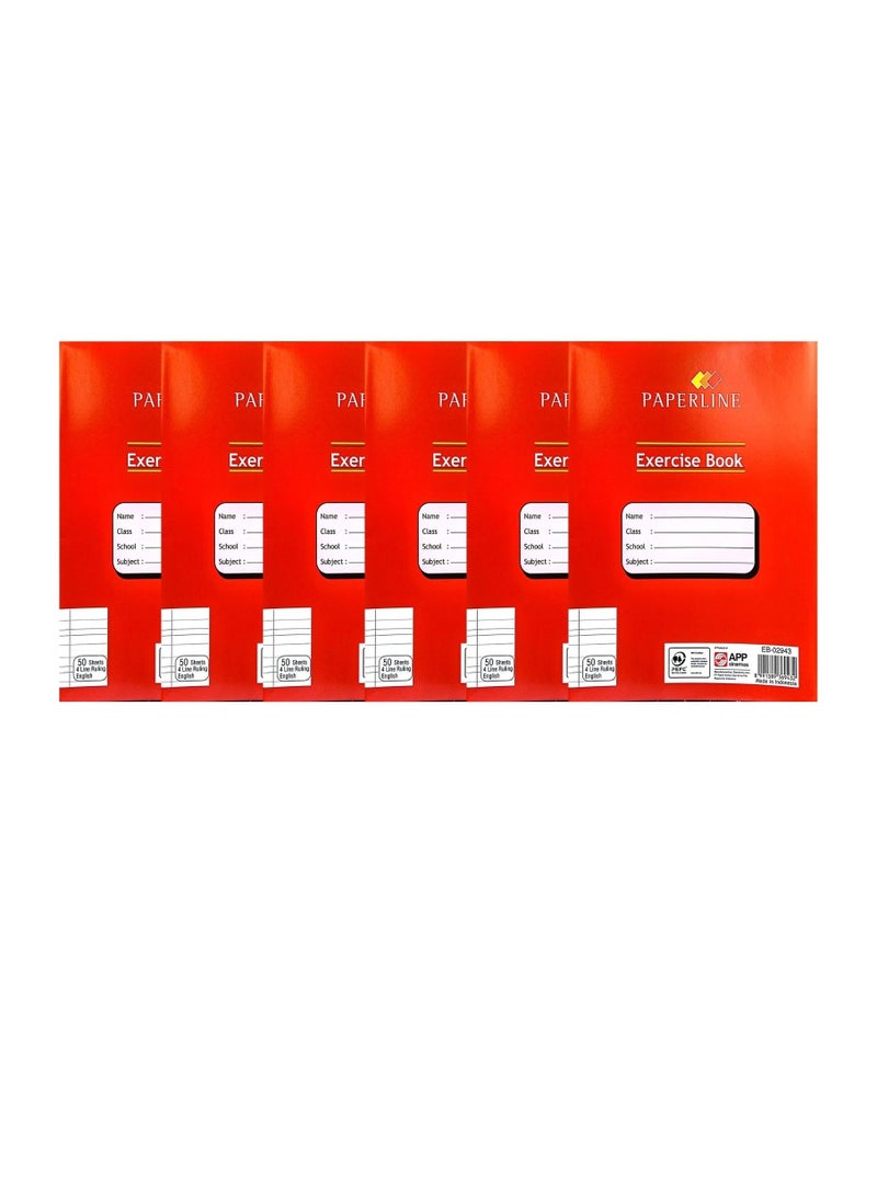 Paper Line 6-Pice Ruling Exercise Book 50 Sheet Red Colour - Image 1