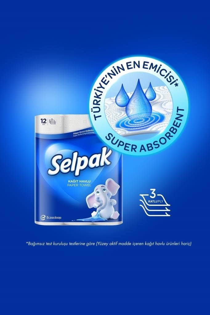 Selpak 3 Ply Kitchen Paper Towel 12 Rolls 80 Sheets - Image 3