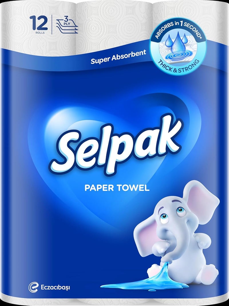 Selpak 3 Ply Kitchen Paper Towel 12 Rolls 80 Sheets - Image 1