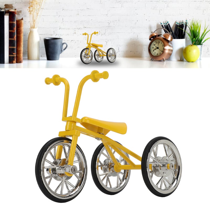 Toy Tricycle Model 3D Car Model Removable Tricycle Ornament Metal Rubber Bike Ornament for Any Age for Birthday Yellow - Image 2