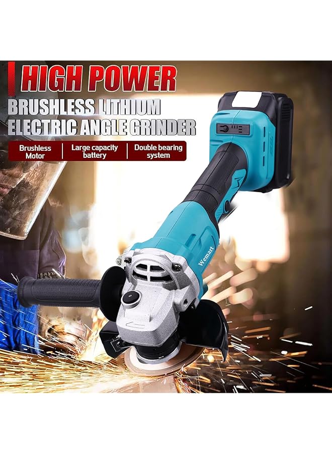 WEMART Cordless Angle Grinder 20V Brushless Angle Grinder Kit Dual Battery And 3 Speed Adjustment 125Mm 8500Rpm Professional Electric Angle Grinders For Cutting Grinding Blue - Image 2